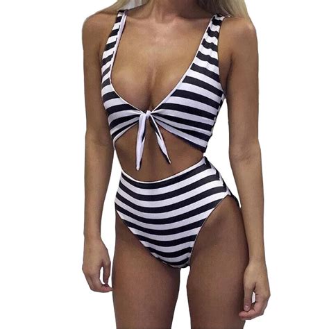 striped one piece swimsuit women backless swimwear high waist swimsuit strap monokini bathing