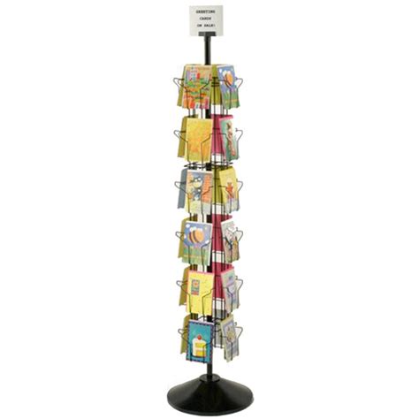 Manufacturer & designer of pocket & counter greeting card racks. Greeting Card Display Rack with (24) 5 x 7 Pockets, 66" Tall Rotating Wire Stand - Black Wire ...