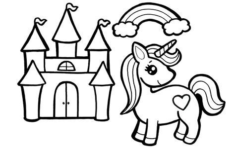 Coloriage Château et licorne Imprimer Gratuit