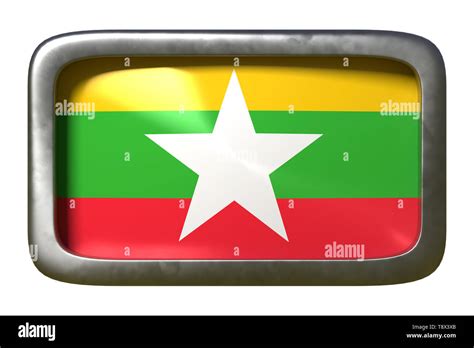 3d Rendering Of A Myanmar Flag On A Rusty Sign Isolated On White