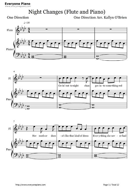 Free Night Changes One Direction Piano Sheet Music Preview 1 Free