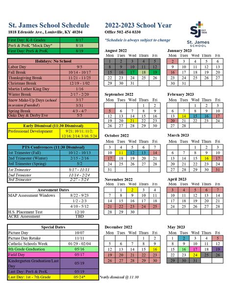 St James School Calendar 2025
