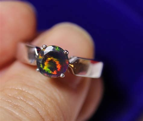 Fire Opal Ring Black Opal Ring Minimalist Jewelry