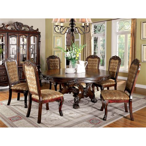 Furniture Of America Evangeline Elegant 7 Piece Round Dining Table Set