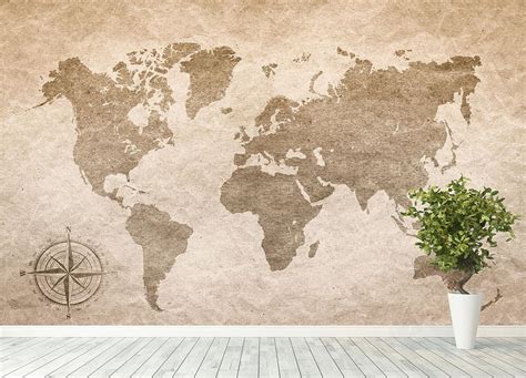 Vintage Paper With World Map Wall Mural Wallpaper Canvas Art Rocks