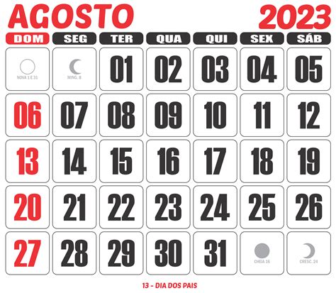 Agosto 2023 Calendário Png Com Data Comemorativa Dia Dos Pais Para