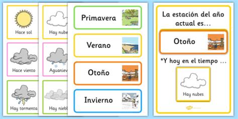 Translation of of weather in spanish. Weather and Season Day Calendar Spanish (teacher made)
