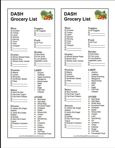Dash Diet Food List Printable