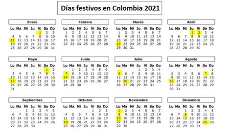 Calendario De Colombia Estos Los 18 Días Festivos En Colombia 2021