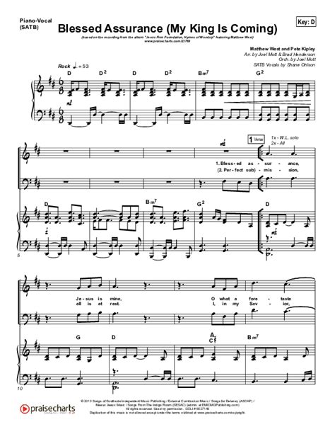 Blessed Assurance My King Is Coming Sheet Music Pdf Matthew West