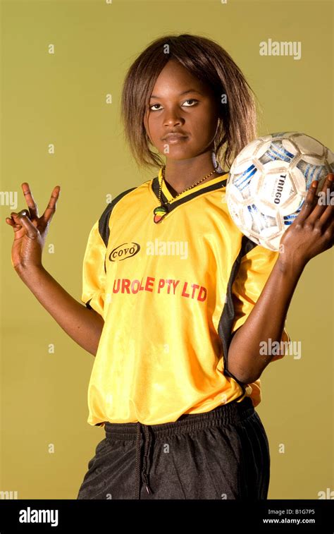 Black African Female Soccer Player With Ball Stock Photo Alamy