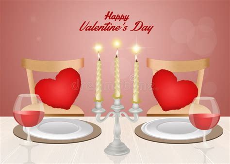 Romantic Dinner For Valentines Day Stock Illustration Illustration Of