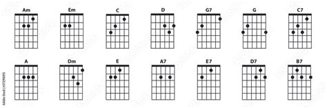 Guitar Chords Icon Set Guitar Lesson Vector Illustration Isolated On White Basic Chords Am Em