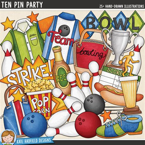 Ten Pin Party Clip Art And Line Art Bundle