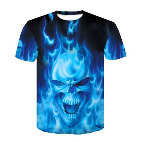 Cool T Shirt Menwomen 3d Tshirt Print Blue Fire Skeleton Short Sleeve
