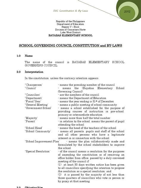School Governing Council Constitution And By Laws