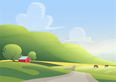 Countryside Landscape Panorama With Mountains On Horizon Cartoon Flat