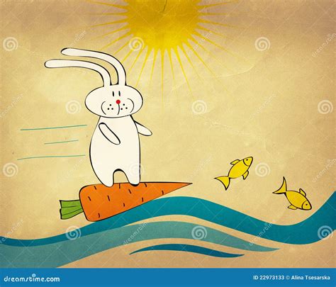 Bunny Surfing On A Carrot Stock Illustration Illustration Of Surfer