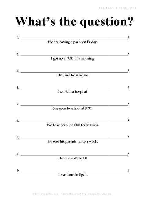 Asking Questions Worksheet 3rd Grade