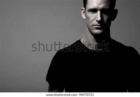 Young Strong Slim Man Black Tshirt Stock Photo 98470721 Shutterstock