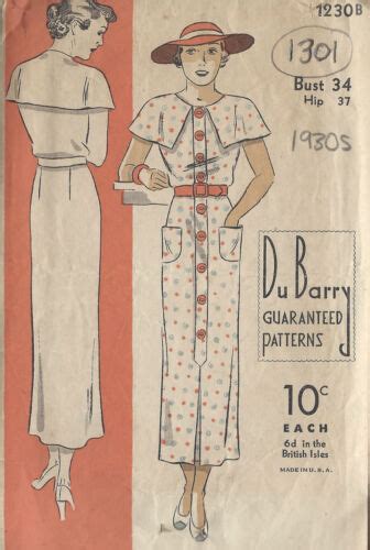 1930s Vintage Sewing Pattern B34 Dress 1301 Ebay