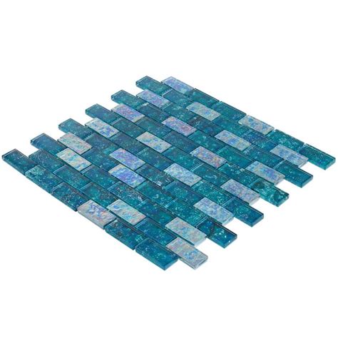 Laguna Iridescent Aquamarine 1x2 Brick Glass Tile Mosaic Wall Tiles Glass