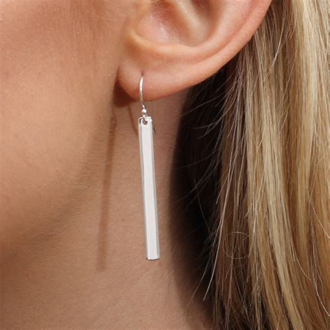 Sterling Silver Contemporary Long Bar Earrings By Hurleyburley