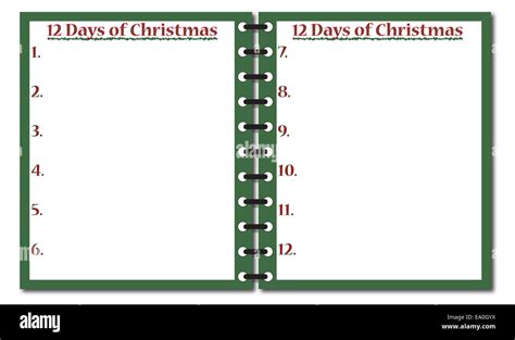 A 12 Days Of Christmas Notepad Template Or Background Isolated On A