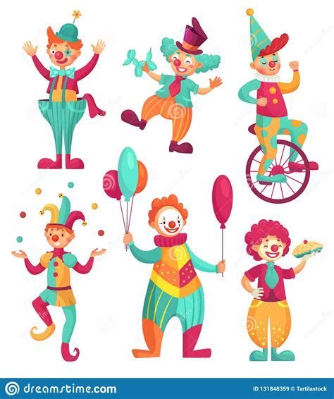 Clowns Cartoon Jokers And Jesters Comedians With Funny Faces Circus