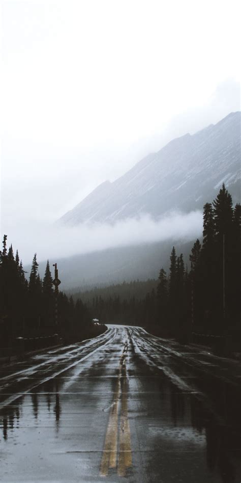 Alberta Canada Road Mountains Rainy Day 1080x2160 Wallpaper