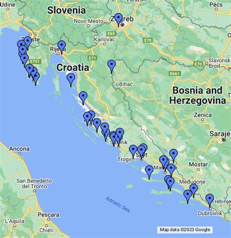 Chorvatsko Mapa Pobřeží Chorvatsko Mapa
