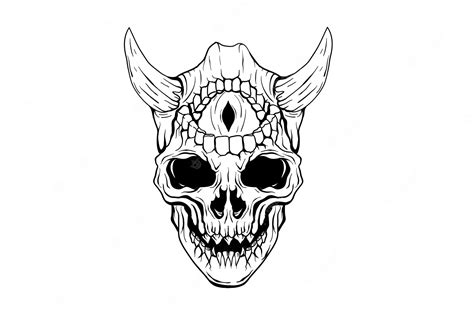 Premium Vector Demon Skull With Horns Vector Illustration
