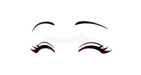 Happy Anime Style Closed Eyes Hand Drawn Vector Illustration Stock