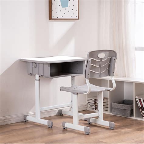 Samyohome Student Desk And Chair Set Adjustable Gray Plastic Kids Desk