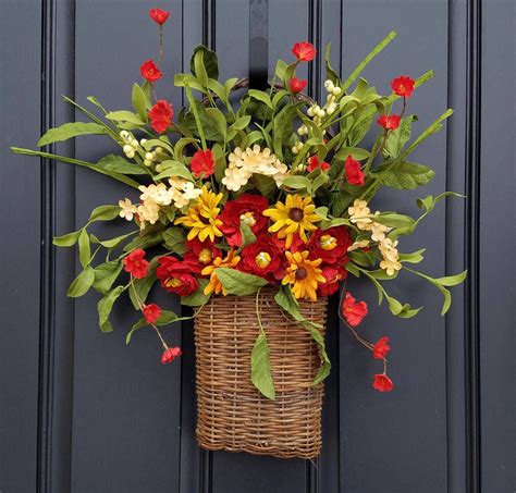Spring Wreaths For Front Door Country Flower Basket Basket