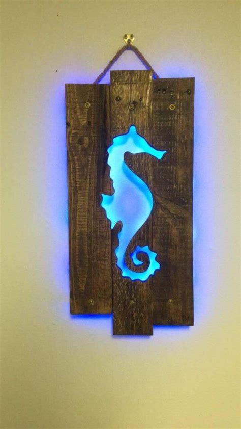 Seahorse Cutout Wall Art Repurposed Pallets And Led Lights Etsy New