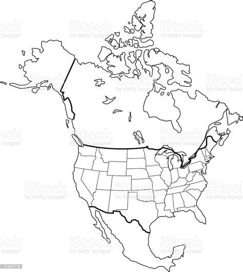 North America Map Outline White Background Stock Illustration