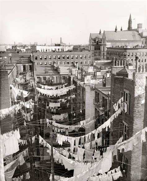 Manhattan C1900 Yard Of Tenement Building With Laundry Hung Out To Dry