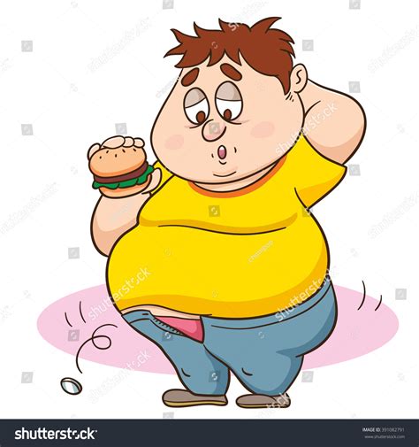 Cartoon Fat Man Overweight Big Belly Stock Vektorgrafik Lizenzfrei