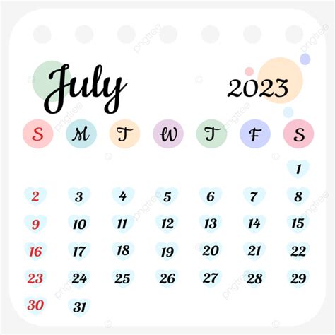 Calendar July 2023 Design Calendar 2023 July Png And Vector With