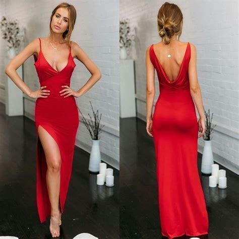 V Neck Red Color Sexy Prom Dresses 2020 Slit Long Prom Dresses On Storenvy