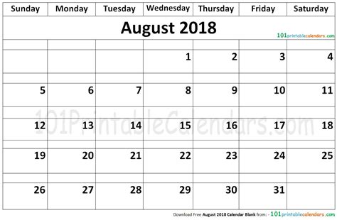 August 2018 Calendar Blank August 2018 Calendar August 2018 Calendar