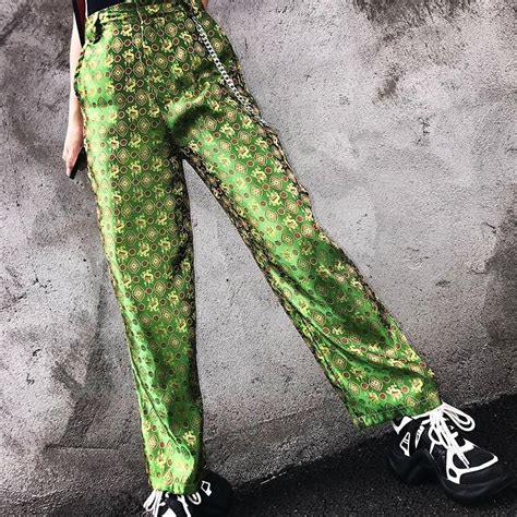 Green Silk Dragon Pants Pants Women Fashion Styling Wide Leg Pants