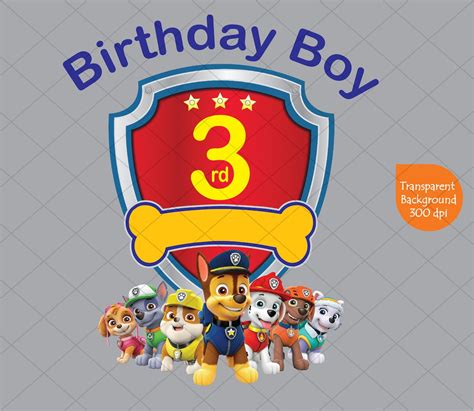 Paw Patrol 3rd Birthday Boy Clipart Printable Png Transparent Etsy