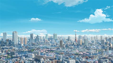 City Buildings Anime Illustration Makoto Shinkai Kimi No Na Wa 4k