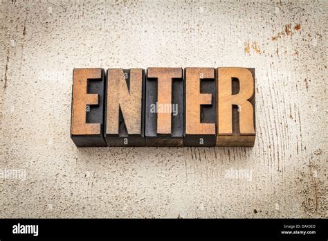 Enter Word In Vintage Letterpress Wood Type On A Grunge Painted Barn