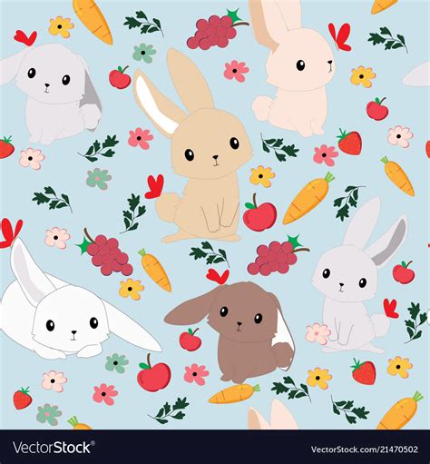 Cute Cartoon Rabbit Bunny Seamless Pattern Vector Image