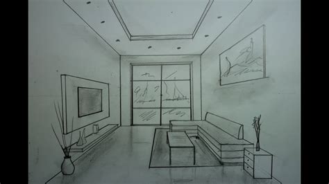 How To Draw Simple Modern Living Room In 1 Point Perspective Youtube