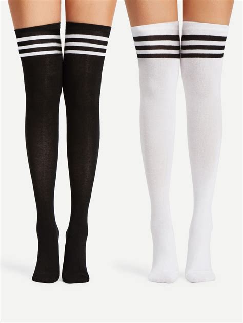 varsity striped over the knee socks 2 pairs in 2020 cool outfits kawaii clothes clothes