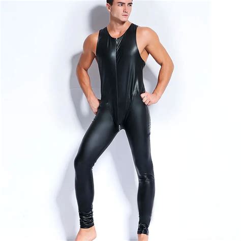 sexy männer bodysuits aus kunstleder fetisch schwule sissy exotische clubkleidung Ärmellose